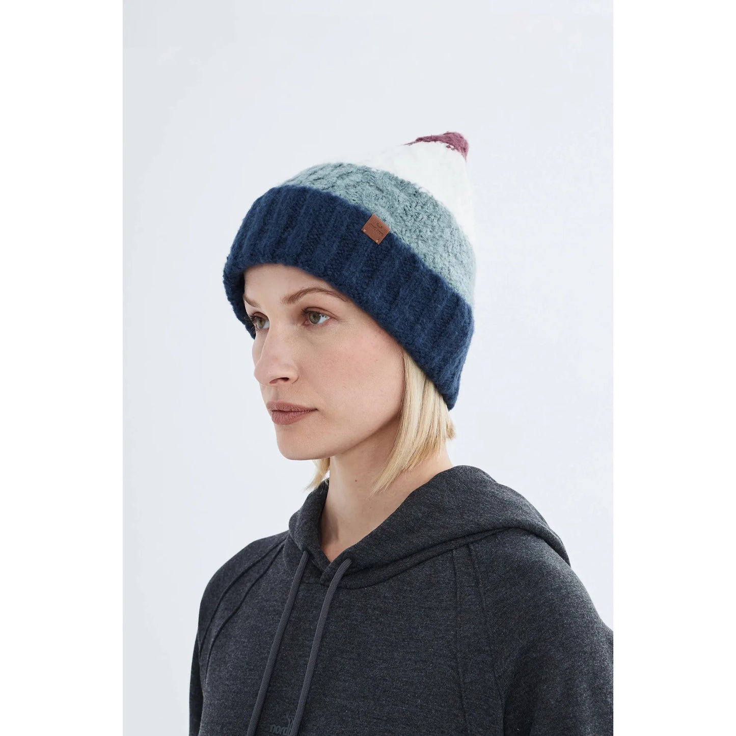 Clarissa Women's Gray Winter Beanie Basic Plain Folded Daily Use with Logo Detail Patterned Down Coat Accessory