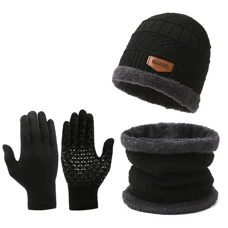 Three-piece neckline, men's windproof hat, outdoor winter scarf, gloves,one plus cashmere insulated knit hat Official Website