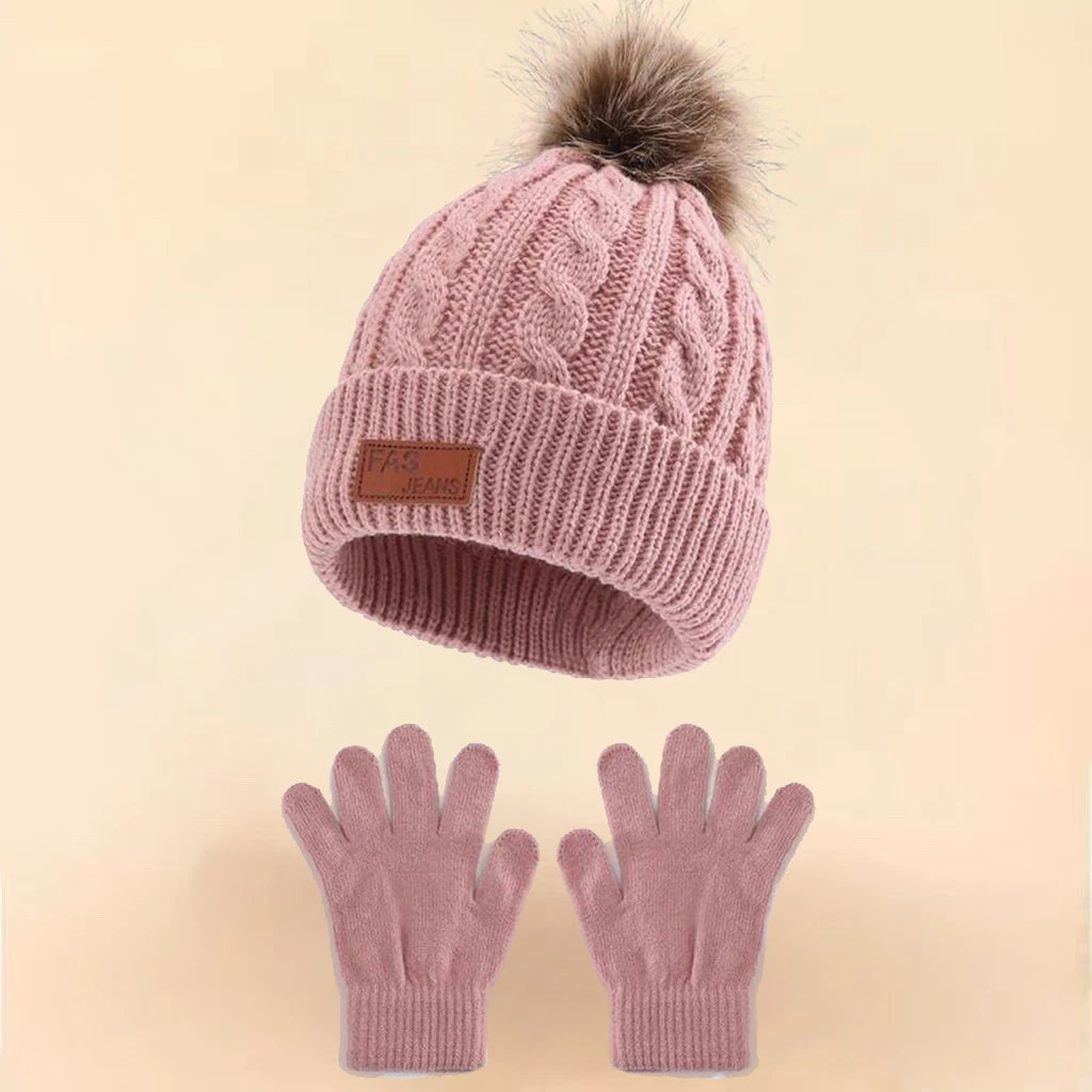 Two-piece set of 3-12Y children's hats and gloves from Europe and America, new warm baby hats for autumn and winter