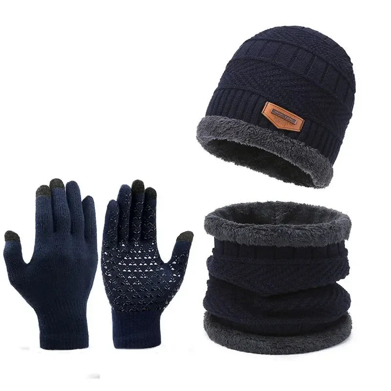 Three-piece neckline, men's windproof hat, outdoor winter scarf, gloves,one plus cashmere insulated knit hat Official Website