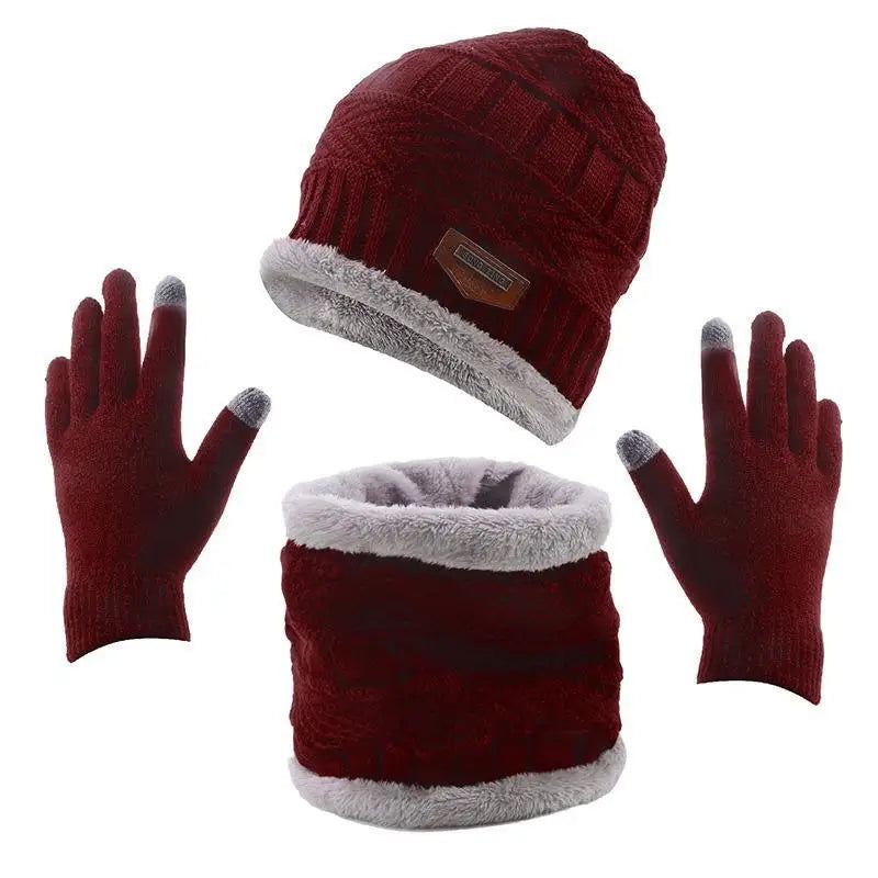 1Set Warm & Soft Winter Knitted Hat, Scarves And Touch Screen Gloves 3-Piece Set ,Perfect Ear & Neck Warmer