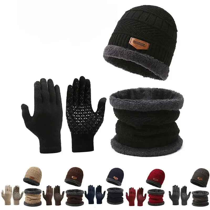 Three-piece neckline, men's windproof hat, outdoor winter scarf, gloves,one plus cashmere insulated knit hat Official Website