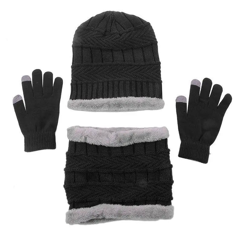 1Set Warm & Soft Winter Knitted Hat, Scarves And Touch Screen Gloves 3-Piece Set ,Perfect Ear & Neck Warmer