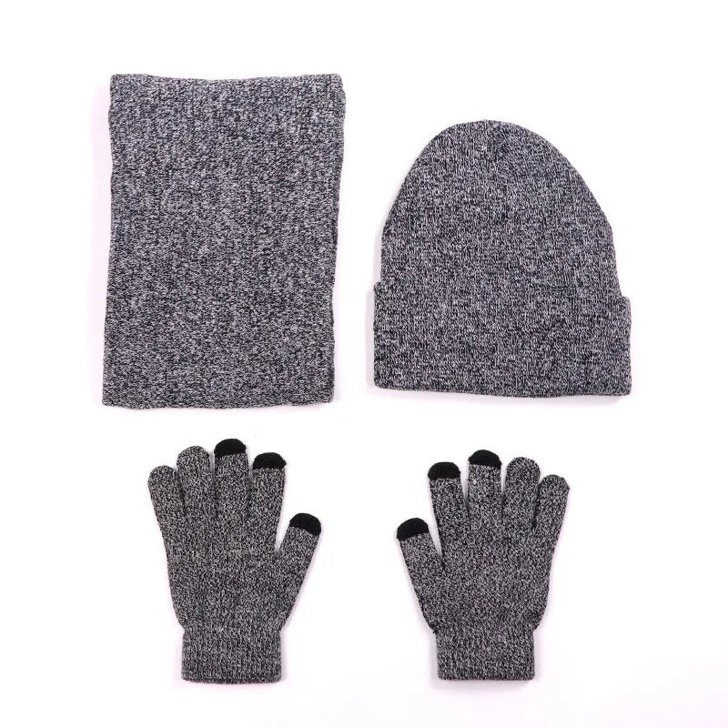 Winter Set Hat Scarves Touch Screen Gloves 3pcs Warm Men Women Fashion Thickening Plus Wool Neck Protect Cap Outdoor Riding