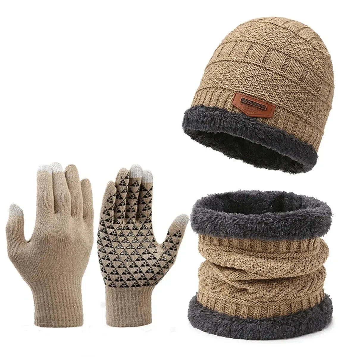 Three-piece neckline, men's windproof hat, outdoor winter scarf, gloves,one plus cashmere insulated knit hat Official Website