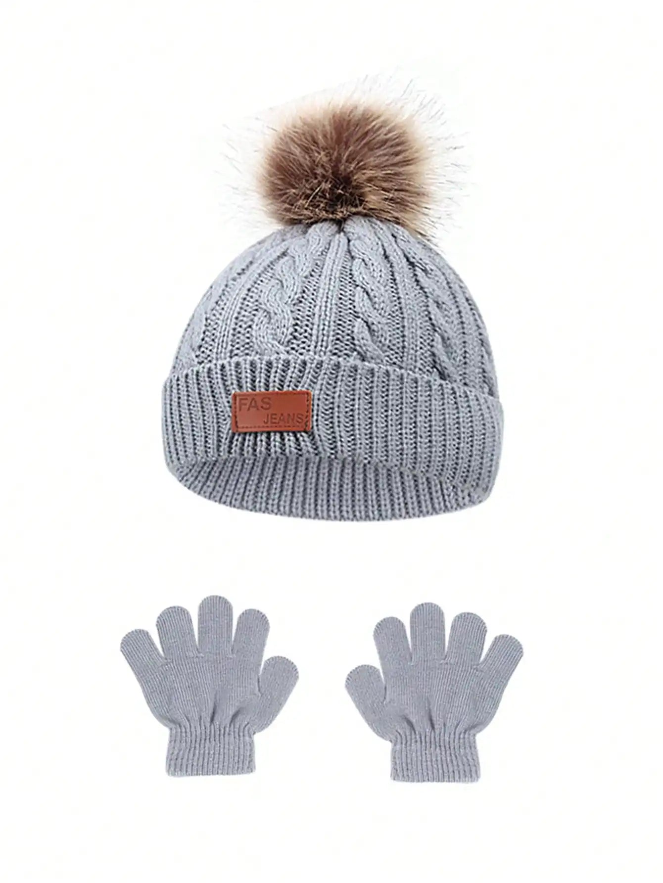 Two-piece set of 3-12Y children's hats and gloves from Europe and America, new warm baby hats for autumn and winter