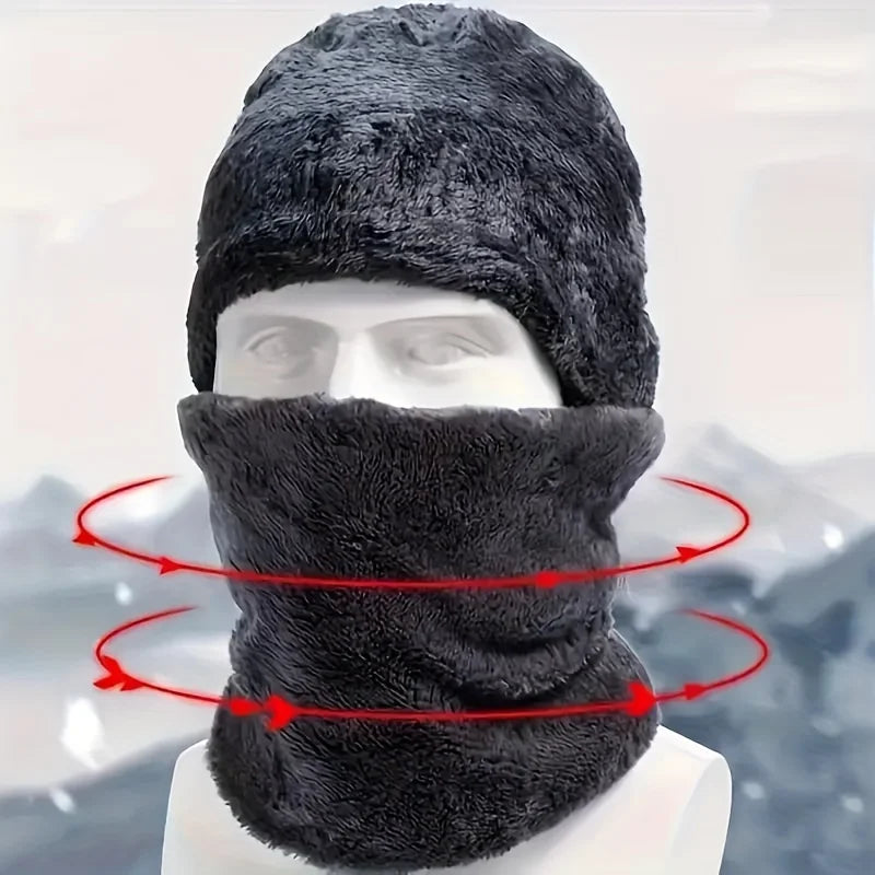 Outdoor leisure set Men's winter hat outdoor winter scarf, gloves, neckline, one plus cashmere insulated knit hat and socks