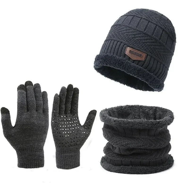 Three-piece neckline, men's windproof hat, outdoor winter scarf, gloves,one plus cashmere insulated knit hat Official Website
